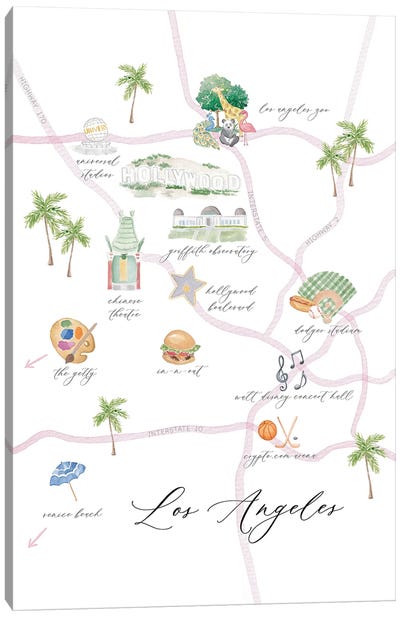Los Angeles California Map Canvas Art Print - Sarah Hayden