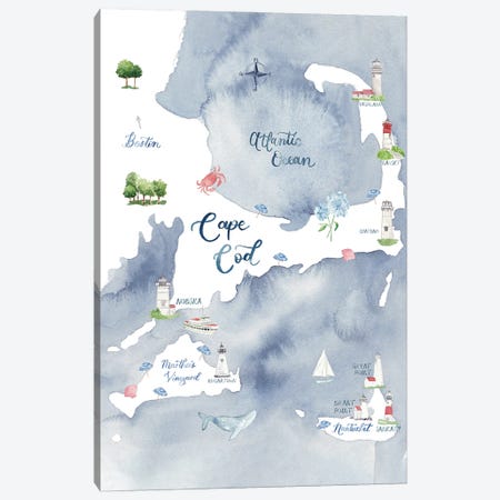 Cape Cod And Islands Map Canvas Print #HYD23} by Sarah Hayden Canvas Art Print