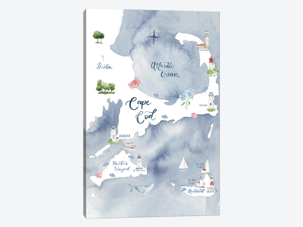 Cape Cod And Islands Map by Sarah Hayden 1-piece Canvas Print