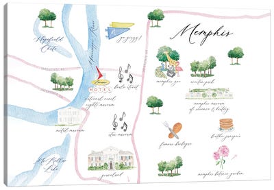Memphis Tennessee Map Canvas Art Print - Memphis Art