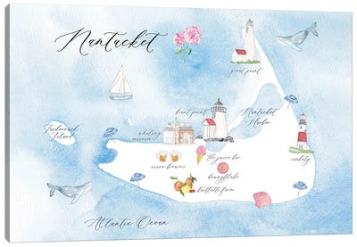 Nantucket Map Canvas Art Print - Island Art