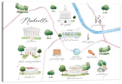 Nashville Tennessee Map Canvas Art Print - Sarah Hayden
