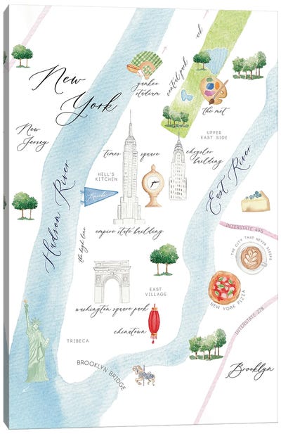 New York City Map Canvas Art Print - Travel Journal