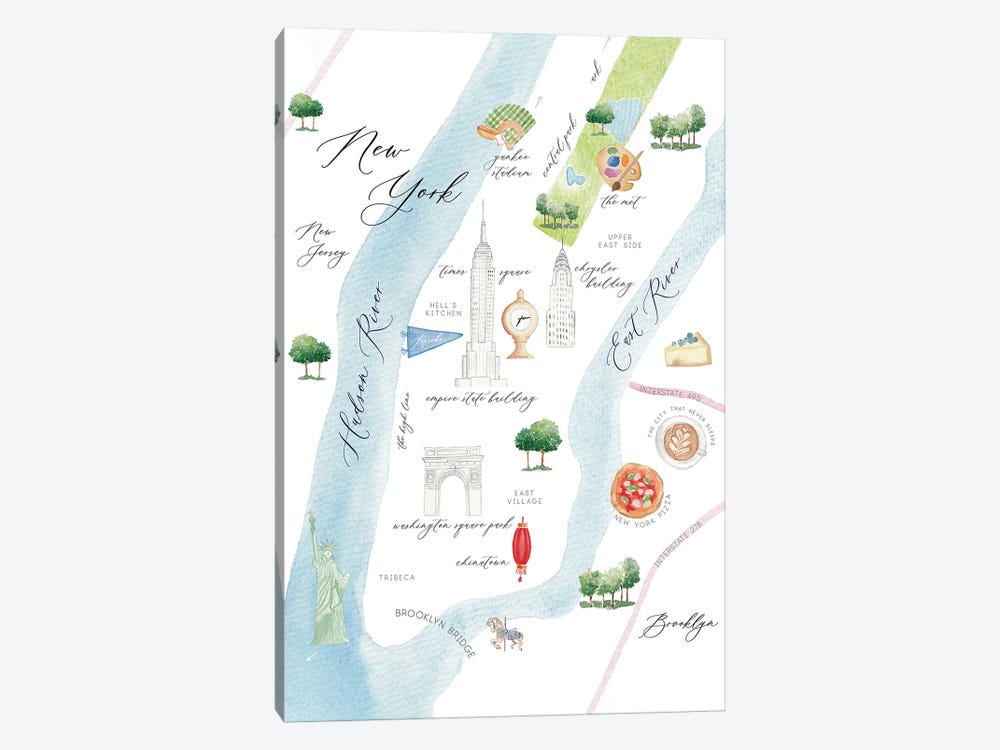 New York City Map by Sarah Hayden 1-piece Canvas Art Print