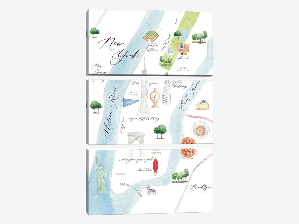 New York City Map by Sarah Hayden 3-piece Canvas Print