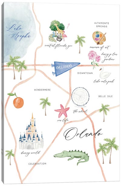 Orlando Florida Map Canvas Art Print - Orlando Art