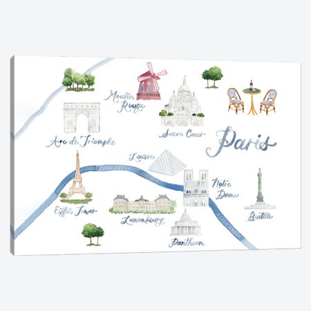 Paris France Map Canvas Print #HYD33} by Sarah Hayden Canvas Wall Art