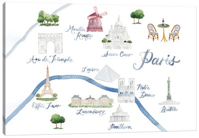 Paris France Map Canvas Art Print - Travel Journal