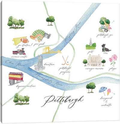 Pittsburgh Pennsylvania Map Canvas Art Print - PIttsburgh Maps