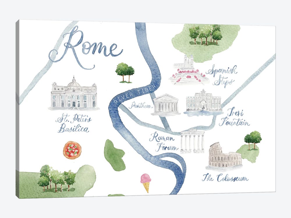 Rome Italy Map by Sarah Hayden 1-piece Canvas Print