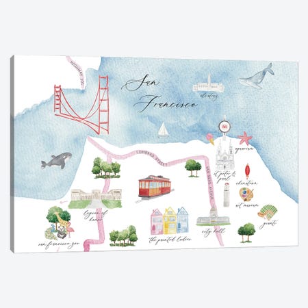 San Francisco California Map Canvas Print #HYD38} by Sarah Hayden Canvas Art