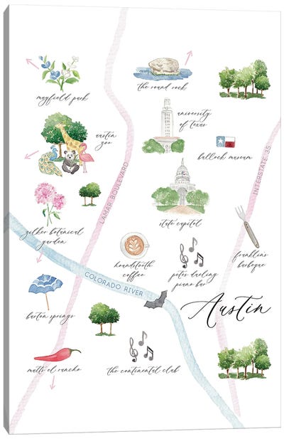 Austin Texas Map Canvas Art Print - Sarah Hayden