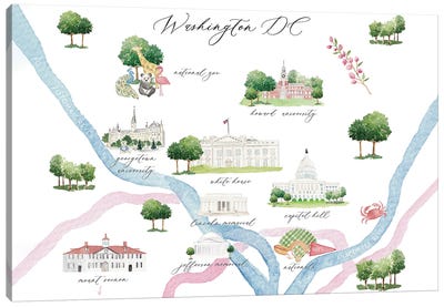 Washington DC Map Canvas Art Print - Washington DC Maps