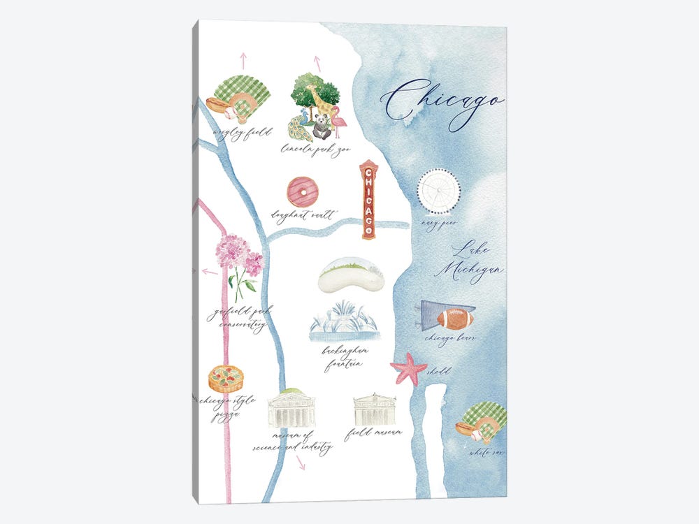 Chicago Illinois Map by Sarah Hayden 1-piece Canvas Print