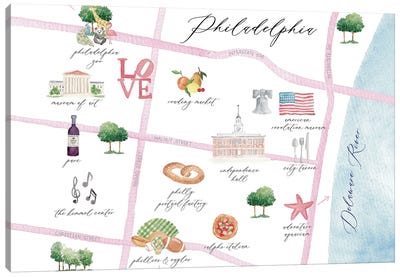 Philadelphia Pennsylvania Map Canvas Art Print - Philadelphia Maps