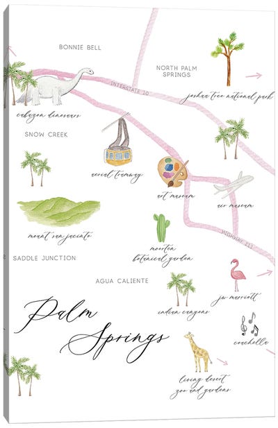 Palm Springs California Map Canvas Art Print - Sarah Hayden