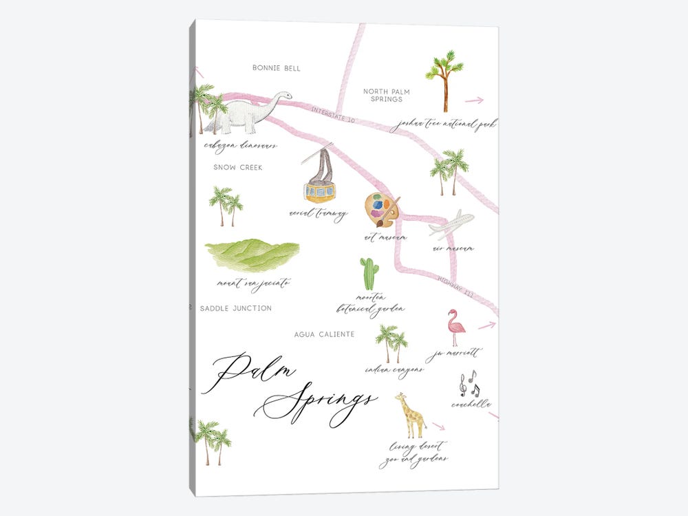 Palm Springs California Map by Sarah Hayden 1-piece Canvas Art