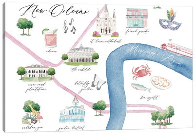 New Orleans Louisiana Map II Canvas Art Print - New Orleans Maps