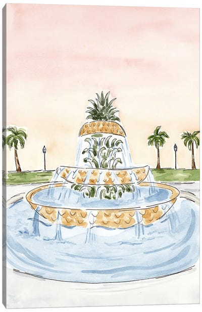 Pineapple Fountain In Charleston, South Carolina Canvas Art Print - Fountain Art