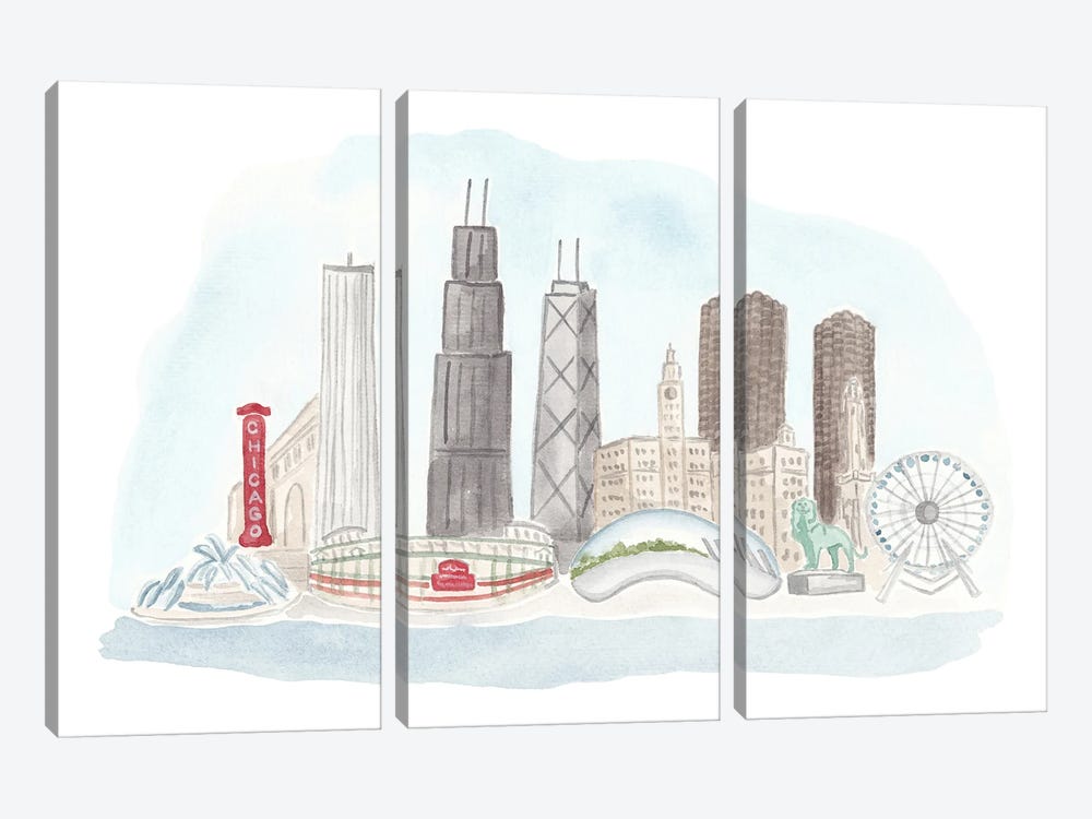 Chicago Skyline by Sarah Hayden 3-piece Canvas Artwork