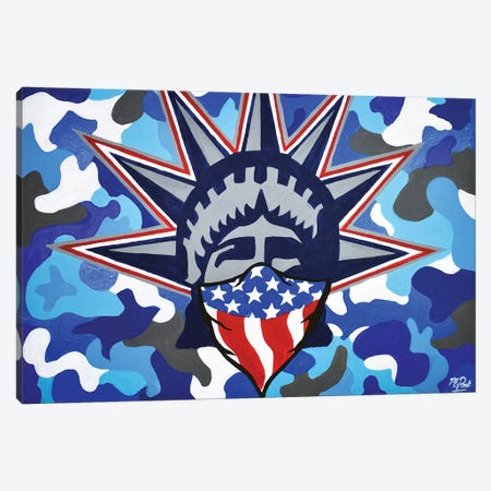 Lady Liberty Bandana Blue Camo Canvas Print #HYL16} by Hybrid Life Art Art Print