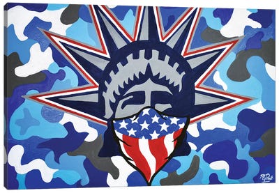 Lady Liberty Bandana Blue Camo Canvas Art Print - Hybrid Life Art
