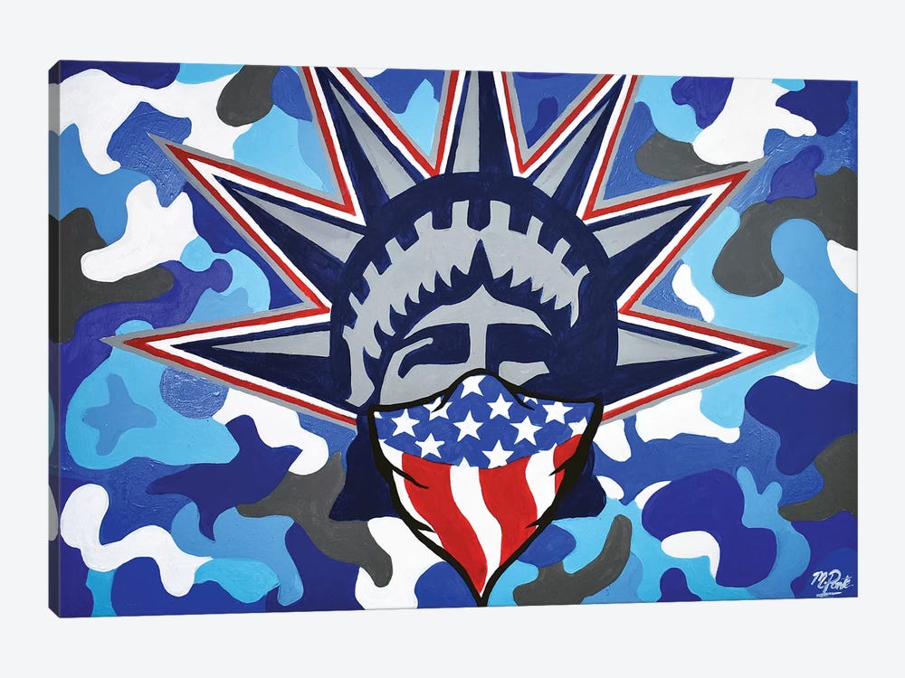 Lady Liberty Bandana Blue Camo by Hybrid Life Art 1-piece Canvas Art