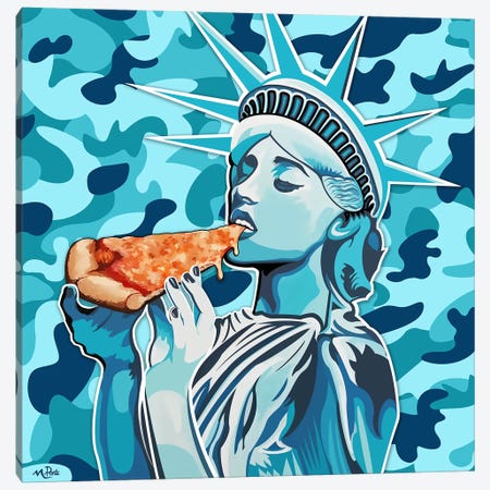 Liberty Pizza Only Blue Camo Square Canvas Print #HYL18} by Hybrid Life Art Canvas Artwork