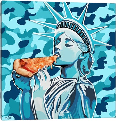 Liberty Pizza Only Blue Camo Square Canvas Art Print - Statue of Liberty Art