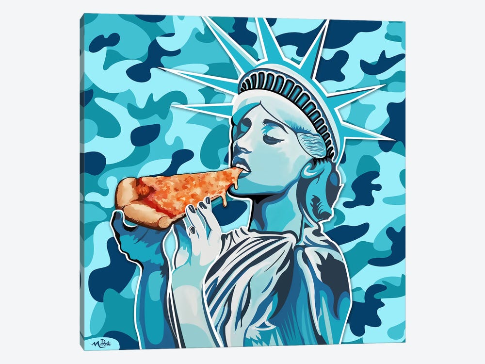 Liberty Pizza Only Blue Camo Square by Hybrid Life Art 1-piece Canvas Wall Art