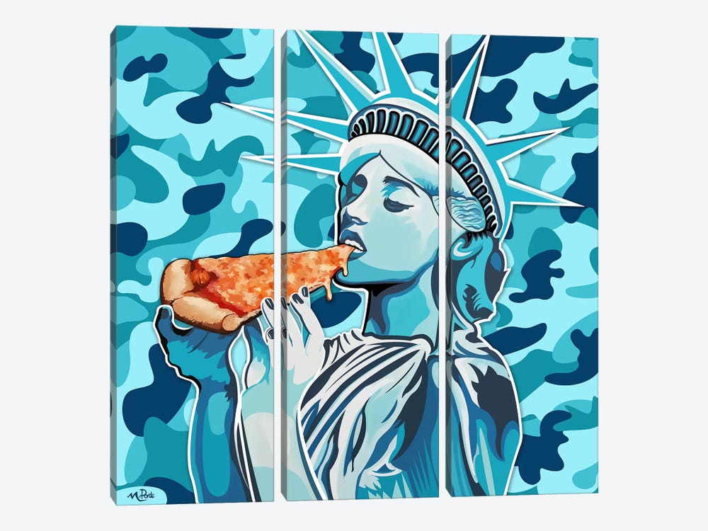Liberty Pizza Only Blue Camo Square by Hybrid Life Art 3-piece Canvas Wall Art