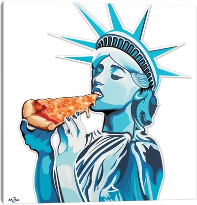 Liberty Pizza White Square Canvas Art Print - New York Art
