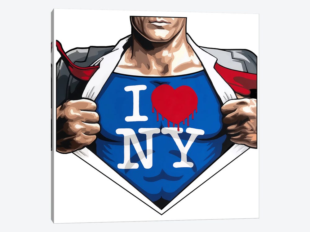 Superheros Love NY White Back by Hybrid Life Art 1-piece Canvas Art