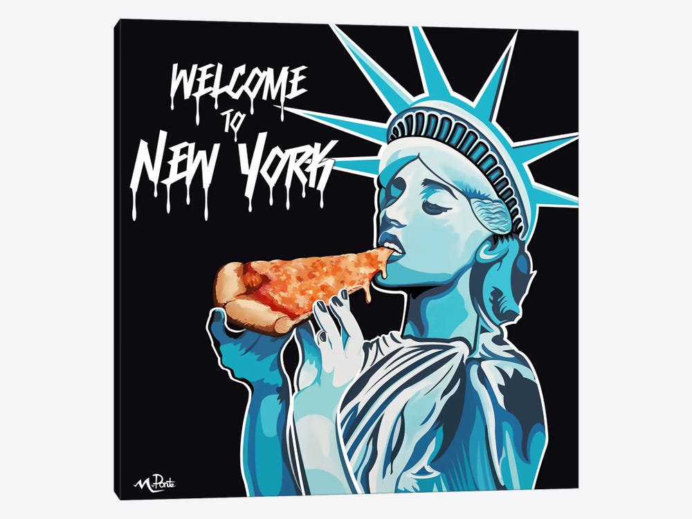 Welcome To NY - Liberty Pizza Black Square by Hybrid Life Art 1-piece Canvas Print