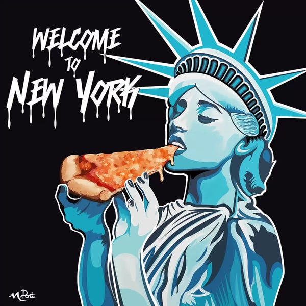 Hybrid Life Art: Welcome To NY - Liberty Pizza Black Square by Hybrid Life Art
