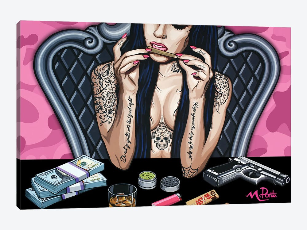 Bad Girl - Pink Camo by Hybrid Life Art 1-piece Canvas Artwork