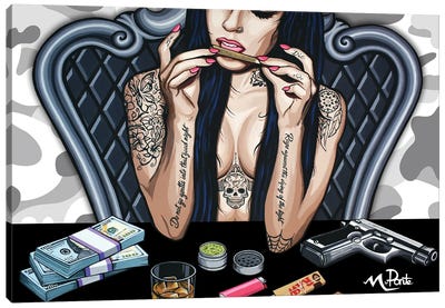 Bad Girl - White Camo Canvas Art Print - Marijuana Art