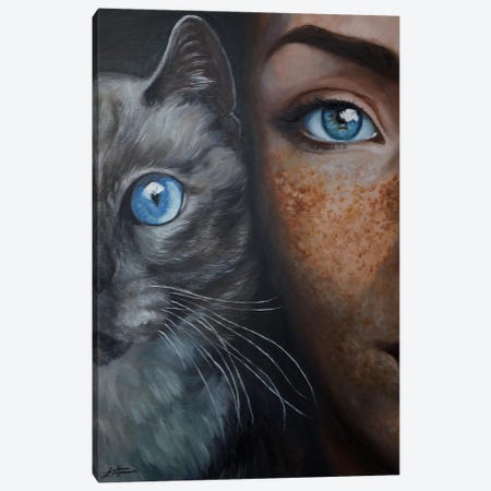 Woman And Cat Canvas Print #HZY48} by Helena Zyryanova Canvas Artwork
