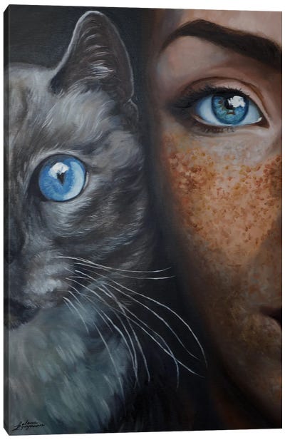 Woman And Cat Canvas Art Print - Helena Zyryanova