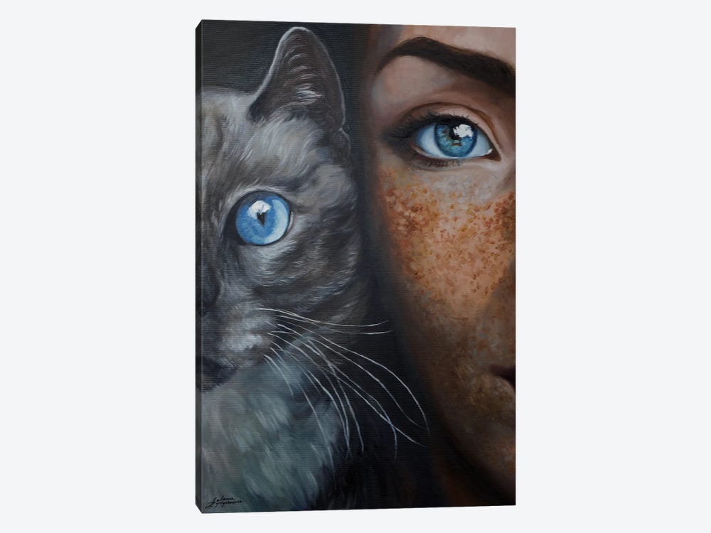 Woman And Cat by Helena Zyryanova 1-piece Canvas Wall Art