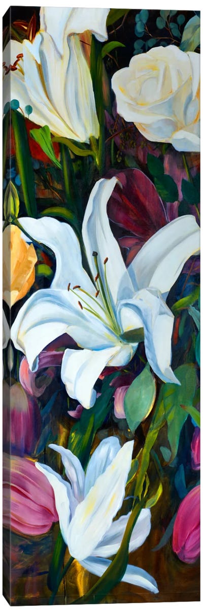 Baroque Flower Triptych Panel I Canvas Art Print - Sandra Iafrate