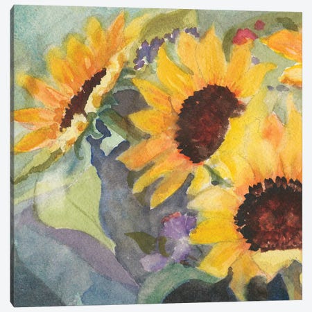 Sunflowers In Watercolor I Canvas Print #IAF29} by Sandra Iafrate Canvas Art Print
