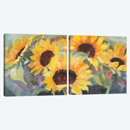 Sunflowers In Watercolor Diptych Canvas Print Set #IAF2HSET001} by Sandra Iafrate Canvas Artwork