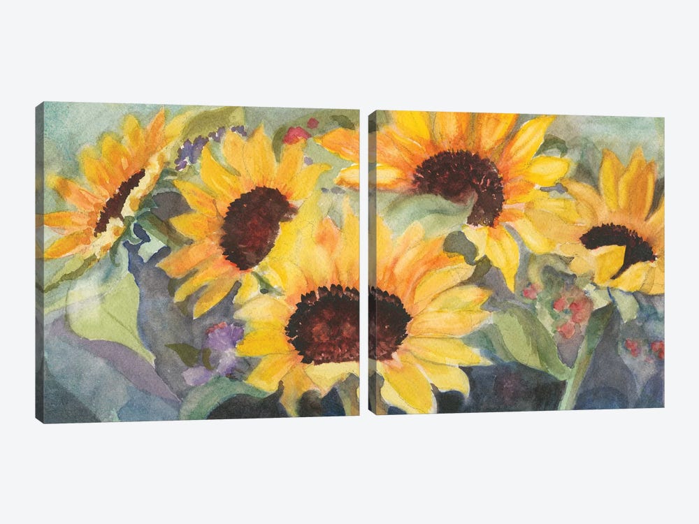 Sunflowers In Watercolor Diptych by Sandra Iafrate 2-piece Canvas Wall Art