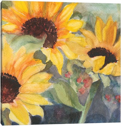 Sunflowers In Watercolor II Canvas Art Print - Sandra Iafrate