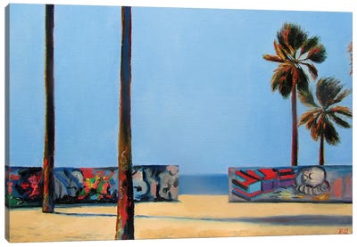 Graffiti Wall And Ocean Canvas Art Print - Ieva Baklane