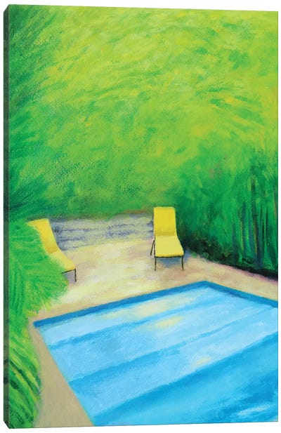 Two Yellow Chairs Canvas Art Print - Swimming Pool Art