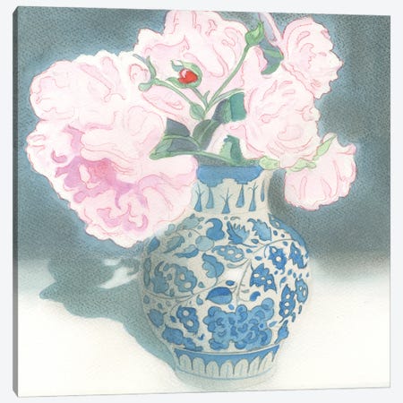 Garden Roses In A Moorish Pot June 2023 Canvas Print #IBK31} by Ian Beck Canvas Art Print