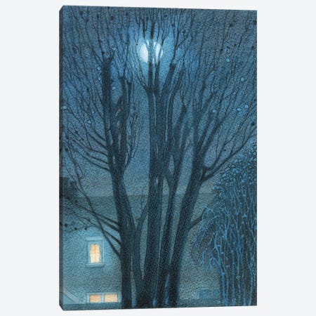 Moon In Sycamore Winter Canvas Print #IBK45} by Ian Beck Canvas Art Print
