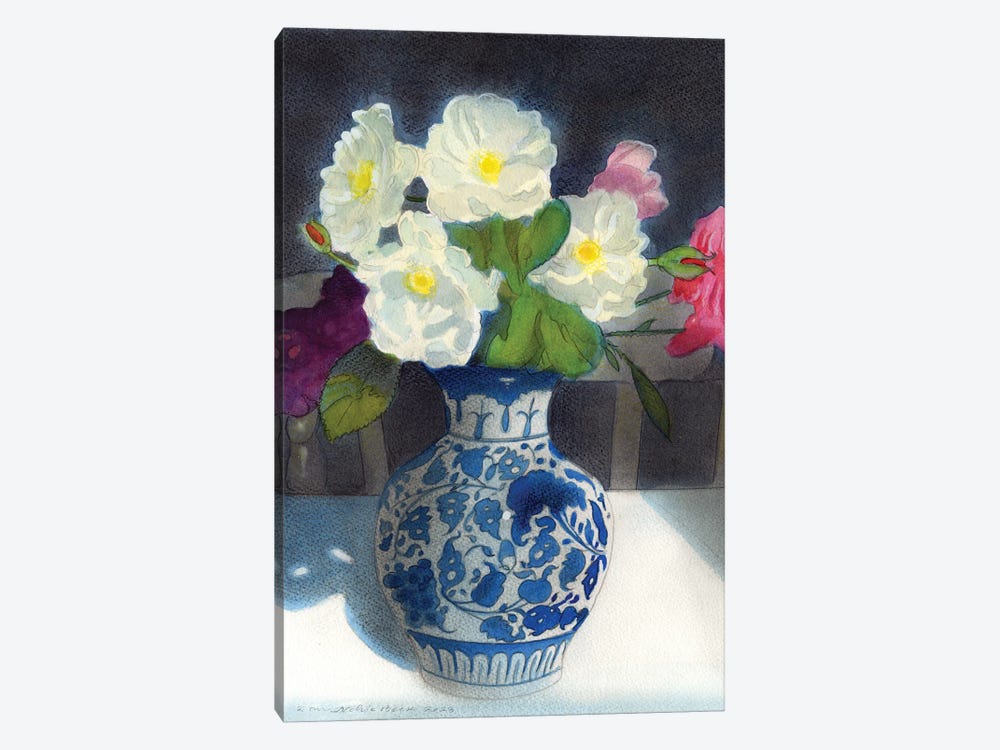 Roses In A Blue And White Vase II by Ian Beck 1-piece Canvas Art